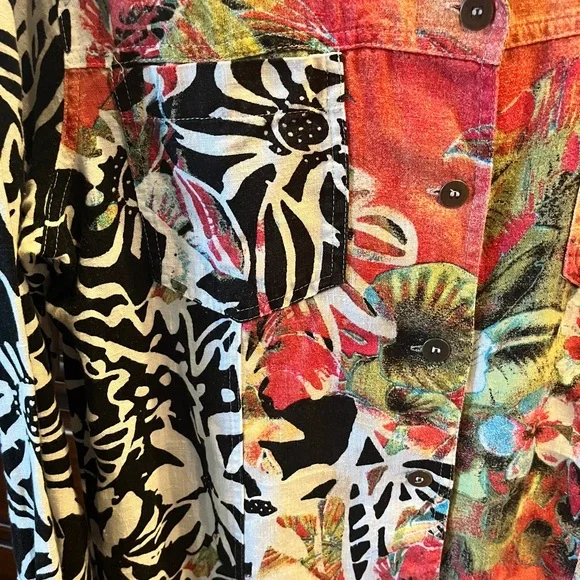 Chico's Multi-Color Tropical Floral 100% Linen Button-Up Shirt (NWOT) - Picture 6 of 11